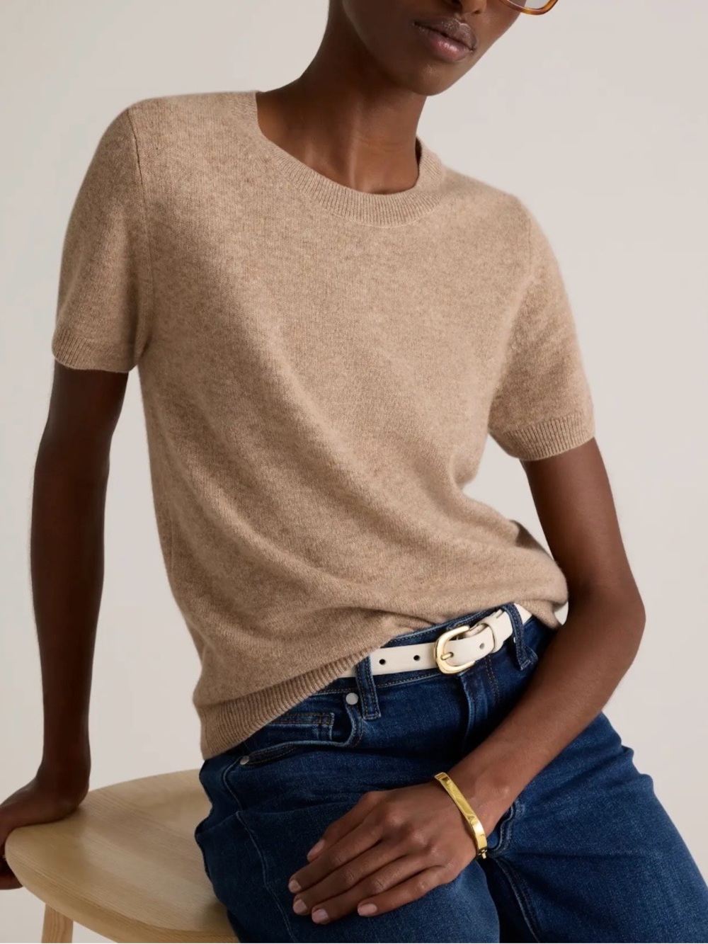 quince mongolian cashmere tee in camel